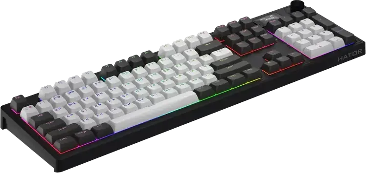 Tastatura Mecanica HATOR Skyfall 100 PRO Wireless Full-size, Conectivitate Tri-mode, Switch-uri Aurum Vanila Silent Linear, Negru/Gri, Baterie 8000mAh, Ecran TFT, RGB