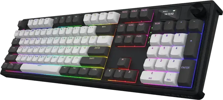 Tastatura Mecanica HATOR Skyfall 100 PRO Wireless Full-size, Conectivitate Tri-mode, Switch-uri Aurum Vanila Silent Linear, Negru/Gri, Baterie 8000mAh, Ecran TFT, RGB