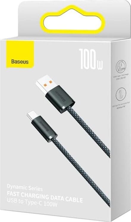 Baseus Dynamic Series USB-A to USB-C 100W Fast Charging Cable CALD000716, 2m Nylon Braided Data Sync Cable 480Mbps for Laptops, Tablets, Smartphones