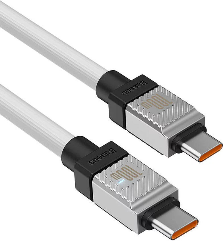 Baseus CoolPlay USB-C to USB-C Cable 100W 5A Fast Charging Cable with Digital Power Display and Heat Dissipation Metal Housing, White