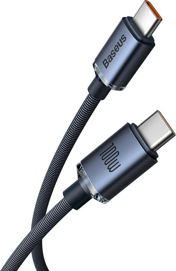 Cablu Baseus Crystal Shine USB Type-C la Type-C 100W 5A PD Incarcare Rapida, Cablu Date Impletit din Aliaj de Zinc 480Mbps pentru MacBook, iPad, Samsung, 2m
