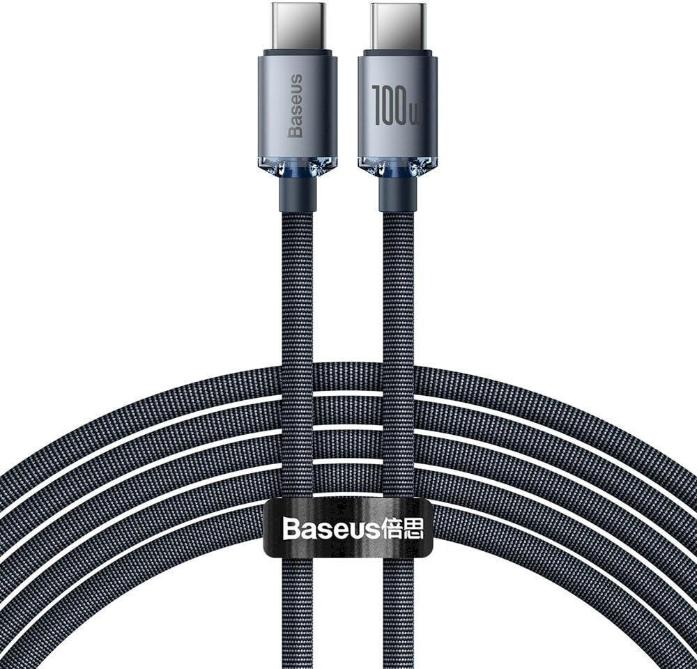 Cablu Baseus Crystal Shine USB Type-C la Type-C 100W 5A PD Incarcare Rapida, Cablu Date Impletit din Aliaj de Zinc 480Mbps pentru MacBook, iPad, Samsung, 2m