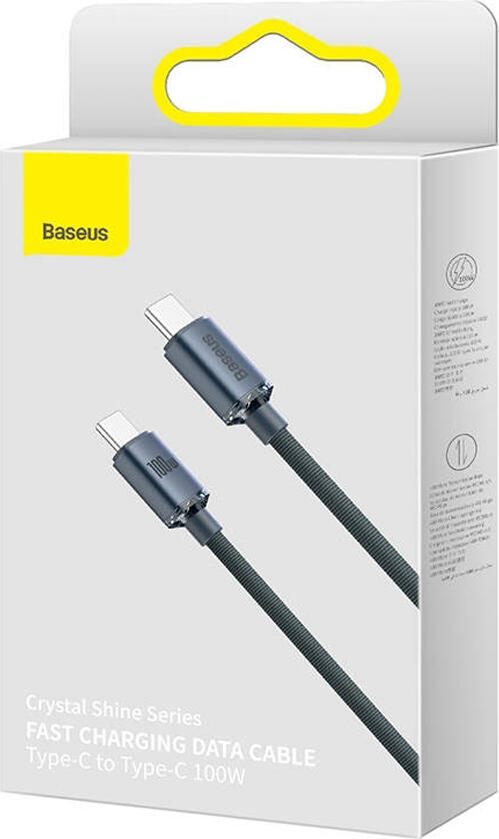 Baseus Crystal Shine Series USB Type-C to Type-C Cable 100W 5A PD Fast Charging, 480Mbps Data Transfer, Braided Nylon, 1.2m, CAJY000601