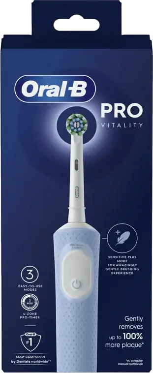 Электрическая зубная щетка Oral-B Vitality Pro D103.413.3, 3 режима чистки с Sensitive Plus, круглая насадка, 4-зонный таймер, синяя, аккумулятор Ni-Mh