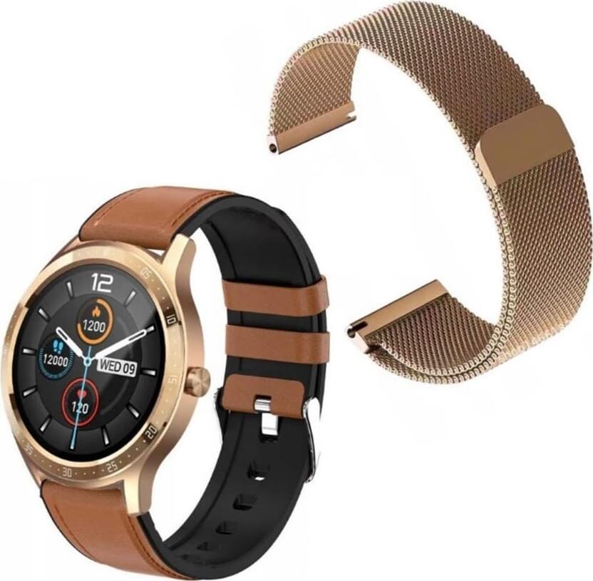 Maxcom FW43 Cobalt 2 Smartwatch, 1.3 inch HD Touch Screen, Bluetooth 5.1, Heart Rate SpO2 Sleep Monitor, IP67 Waterproof, Android iOS, Gold Case