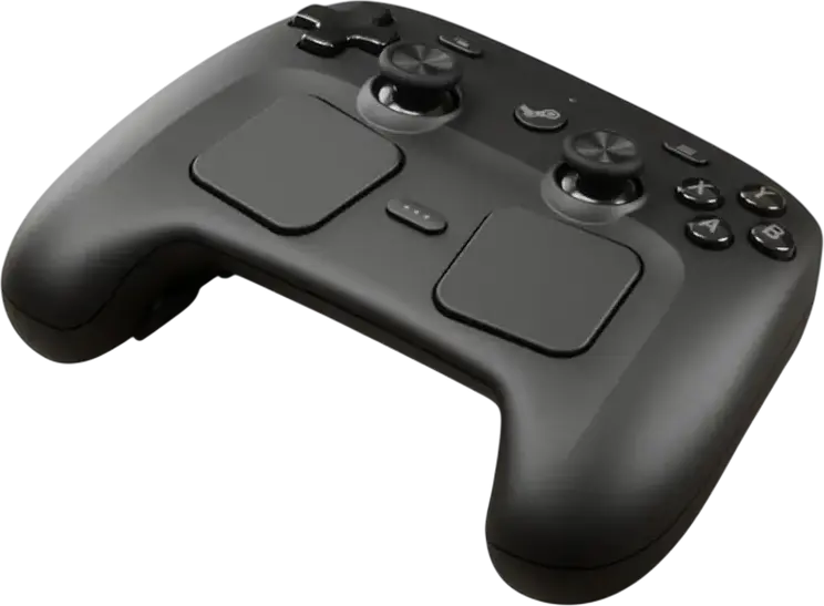 Controller Valve Steam Gamepad Wireless pentru Windows si MacOS, Trackpad-uri Haptice Duale, Stick-uri Magnetice TMR, Giroscop 6 Axe, USB-C, Negru