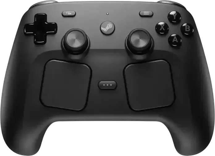 Controller Valve Steam Gamepad Wireless pentru Windows si MacOS, Trackpad-uri Haptice Duale, Stick-uri Magnetice TMR, Giroscop 6 Axe, USB-C, Negru