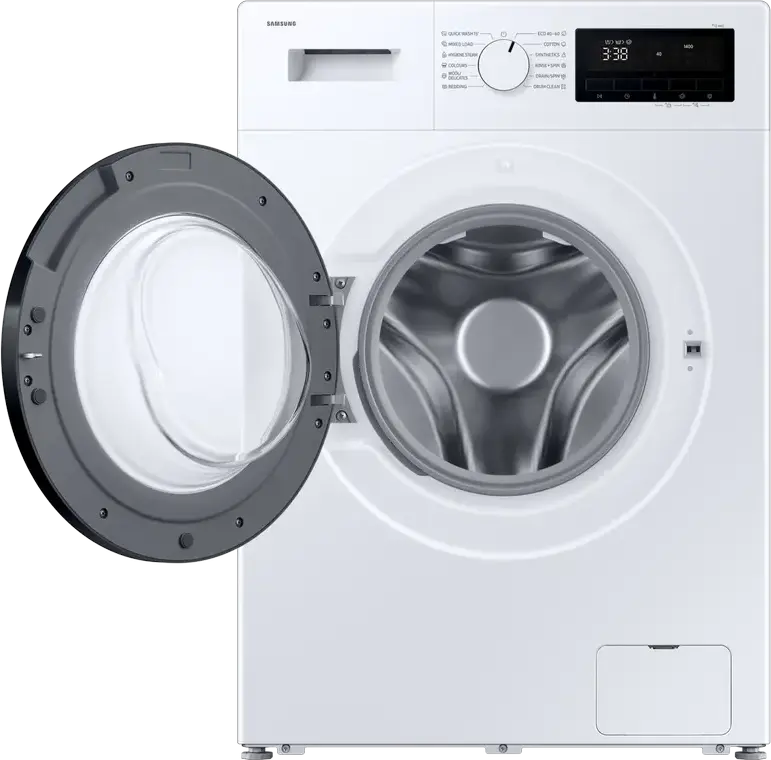 Samsung WW80FG3M05AWLF Front-Loading Washing Machine, 8kg Capacity, Digital Inverter Motor, 1400 rpm, Energy Class A, Hygiene Steam, White/Black