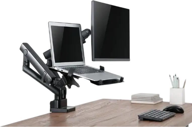 Gembird MA-DA3-02 Full-Motion Adjustable Desk Mount Monitor Arm with Notebook Tray, VESA 75x75/100x100, for 17-32 inch Screens, Max Load 9kg, Black