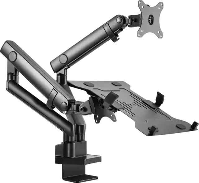 Gembird MA-DA3-02 Full-Motion Adjustable Desk Mount Monitor Arm with Notebook Tray, VESA 75x75/100x100, for 17-32 inch Screens, Max Load 9kg, Black