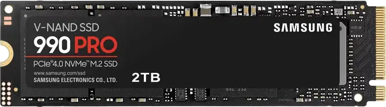 Внутренний SSD Samsung 990 PRO NVMe PCIe 4.0 x4 M.2 2280 2TB MZ-V9P2T0BW, скорость чтения до 7450МБ/с записи до 6900МБ/с, V-NAND, шифрование AES 256-Bit