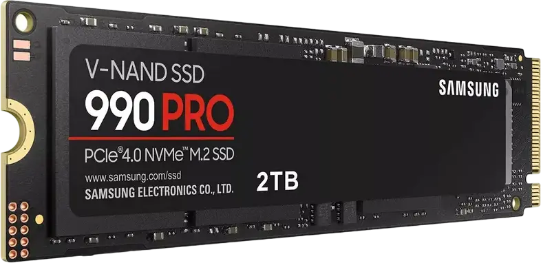 Внутренний SSD Samsung 990 PRO NVMe PCIe 4.0 x4 M.2 2280 2TB MZ-V9P2T0BW, скорость чтения до 7450МБ/с записи до 6900МБ/с, V-NAND, шифрование AES 256-Bit