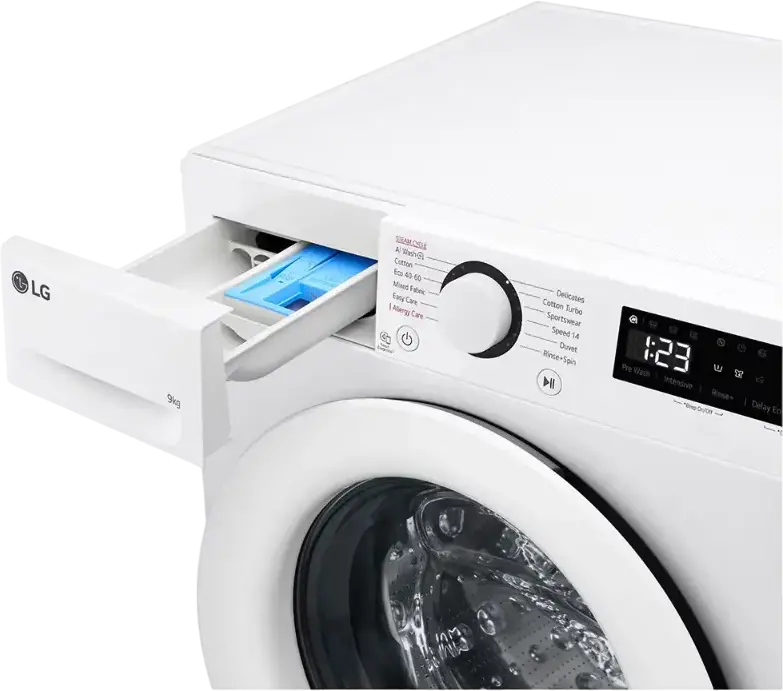 Masina de spalat rufe LG F4WR509SWW cu incarcare frontala, 9kg, AI DD, Inverter Direct Drive, Curatare cu Abur, 1400 rpm, Clasa Energetica A, Alb