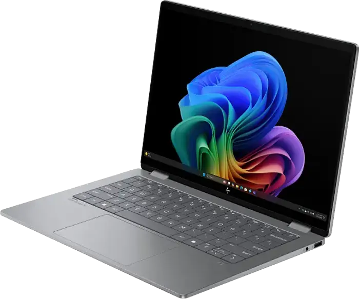 Laptop 2-in-1 HP OmniBook X Flip 14-fk0000ci, AMD Ryzen AI 7 350, 32GB LPDDR5x, 1TB SSD, Ecran 14" 3K OLED Touch, Wi-Fi 7, Windows 11 Home, Meteor Silver