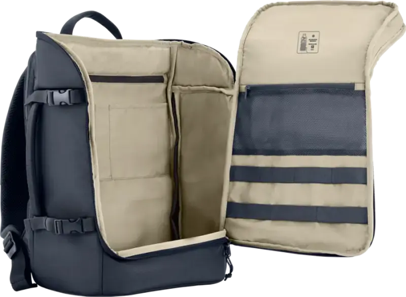 Рюкзак HP Travel 25 6B8U5AA для ноутбуков до 15.6 дюймов, расширяемый объем 25-30 л, водостойкий полиэстер, Blue Night, с креплением для чемодана