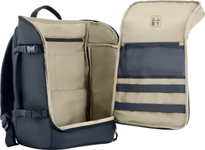 Рюкзак HP Travel 25 6B8U5AA для ноутбуков до 15.6 дюймов, расширяемый объем 25-30 л, водостойкий полиэстер, Blue Night, с креплением для чемодана