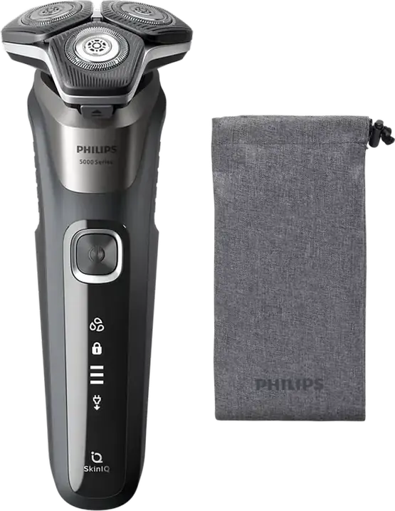 Philips Series 5000 S5887/10 Rotary Shaver, SkinIQ Technology, SteelPrecision Blades, 360-D Flexing Heads, Wet & Dry, Li-Ion Battery, Grey