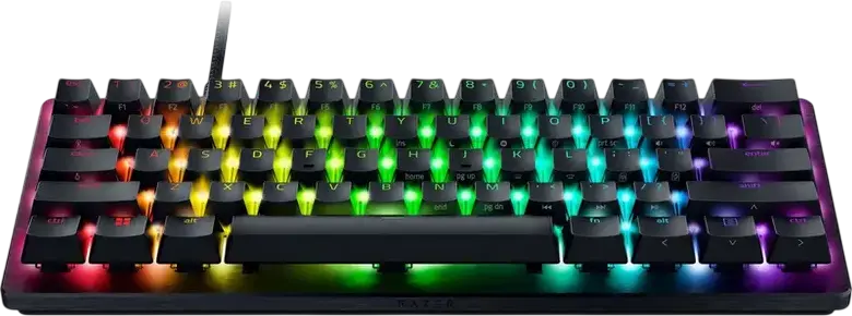 Игровая клавиатура Razer Huntsman V3 Pro Mini 60%, белая, черные переключатели, аналоговые оптические переключатели Gen-2, Rapid Trigger, Snap Tap, PBT-кейкапы, Chroma RGB