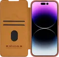 Nillkin Qin Pro Wallet Flip Case for Apple iPhone 15 Pro, Brown Textured Leather Full-Body Protection with Sliding Camera Lens Cover and Card Slot