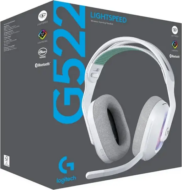 Casca Gaming Wireless Logitech G522 LIGHTSPEED, Alb, Circumaurale Inchise, Bluetooth 5.3, Audio USB, Difuzoare 40mm, RGB LIGHTSYNC, Microfon Detasabil