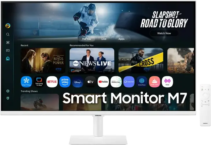 Monitor Smart Samsung S32FM703 M7 32 inch 4K UHD Panou VA HDR10 Tizen OS USB-C 65W Power Delivery HDMI Bluetooth Wi-Fi Difuzoare Integrate Alb