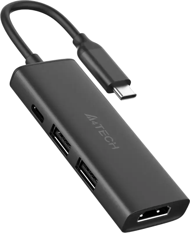 A4Tech DST-40C Hub Docking Station 4-in-1 USB-C, Aliaj Aluminiu, HDMI 4K@30Hz, USB 3.0, USB 2.0, Power Delivery 100W, Gri Cenușiu