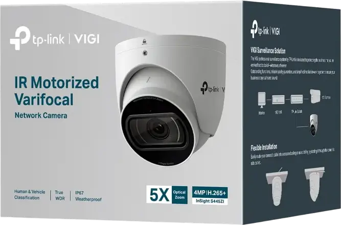 TP-Link VIGI InSight S445ZI 4MP IP Turret Network Camera, 5X Motorized Varifocal Lens 2.7-13.5mm, IR Night Vision 60m, IP67 IK10, True WDR, PoE, White