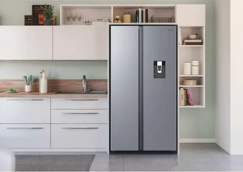 Candy CNSQ2T918EWX Side-by-Side Refrigerator, 527L Total Capacity, No Frost, Water Dispenser, hOn Smart Control, Inverter Technology, Stainless Steel