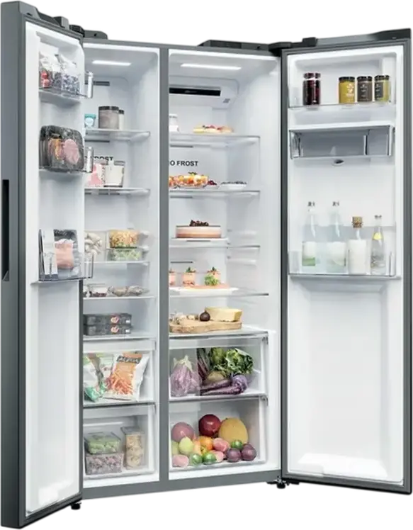 Candy CNSQ2T918EWX Side-by-Side Refrigerator, 527L Total Capacity, No Frost, Water Dispenser, hOn Smart Control, Inverter Technology, Stainless Steel