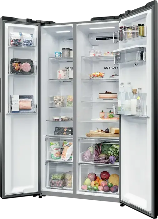 Candy CNSQ2T918EWX Side-by-Side Refrigerator, 527L Total Capacity, No Frost, Water Dispenser, hOn Smart Control, Inverter Technology, Stainless Steel