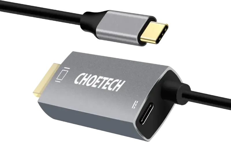 Choetech XCH-M180 USB Type-C to HDMI Adapter, 4K UHD @60Hz, PD Charging Support, Gold-plated Connectors, 1.8m Cable, Silver