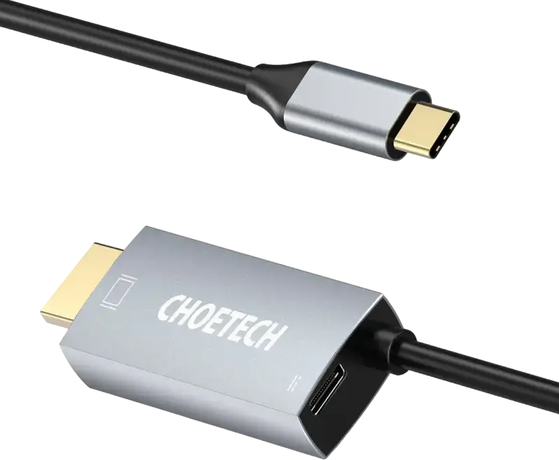 Choetech XCH-M180 USB Type-C to HDMI Adapter, 4K UHD @60Hz, PD Charging Support, Gold-plated Connectors, 1.8m Cable, Silver