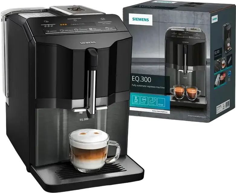 Siemens EQ.300 TI355209RW Fully Automatic Espresso Machine, 15 Bar, 1300W, Ceramic Grinder, 1.4L Water Tank, LCD Display, Black