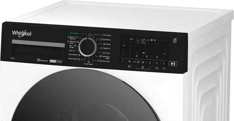 Стиральная машина Whirlpool WPM 27W ADS EE с фронтальной загрузкой, 12 кг, класс A, 1400 об/мин, инверторный двигатель, Auto Dose, Steam, HomeWhiz