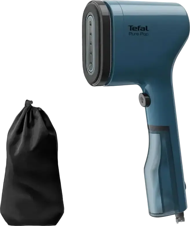 Fier de calcat cu abur vertical Tefal Pure Pop DT2020E1, Putere 1300W, Rezervor Apa 70ml, Flux Abur 20g/min, Incalzire Rapida 15s, Albastru, cu Pad Textil