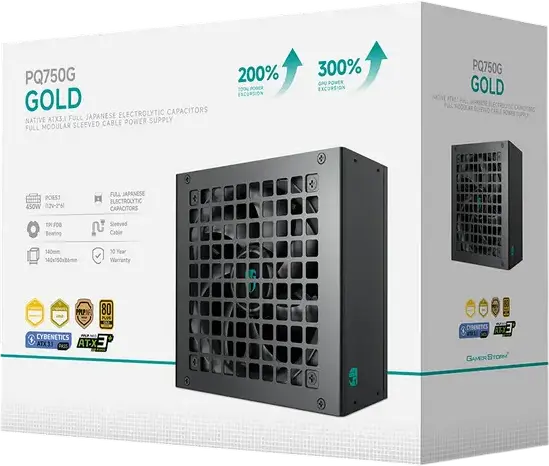 Sursa Deepcool GamerStorm PQ750G 750W, 80+ Gold, Fully Modular, ATX 12V 3.1, PCIe CEM 5.1, Cablu 12V-2x6, Ventilator FDB 120mm, PFC Activ
