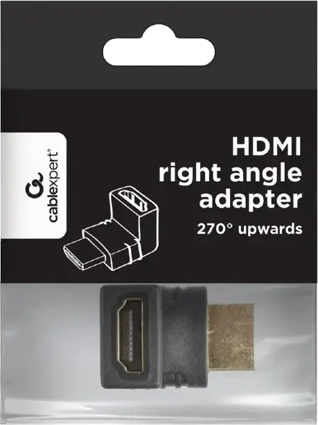 Видеоадаптер Cablexpert A-HDMI270-FML HDMI Male - HDMI Female, Г-образный разъем с углом 270 градусов, Позолоченные контакты, Черный