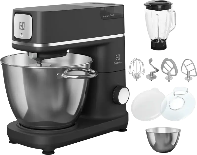 Electrolux E6KM1-8BPT Explore 6 Planetary Mixer, 1200W, 6L and 4L Stainless Steel Bowls, 10-Speed, Black, with Blender and Meat Grinder Attachments
