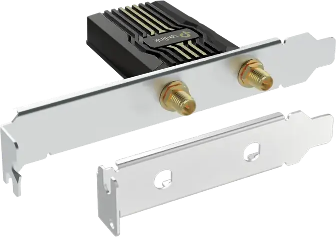 Сетевой адаптер PCIe TP-Link Archer TBE552E Wi-Fi 7 BE6452 трехдиапазонный 6ГГц 5ГГц 2.4ГГц 6452 Мбит/с MLO MU-MIMO OFDMA Bluetooth 5.4 с антеннами