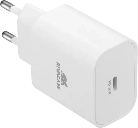 Incarcator de perete Rivacase PS4101 20W USB-C, Fast Charging PD 3.0 si QC 3.0, Priza EU, Alb, Include Cablu USB-C la USB-C 1m