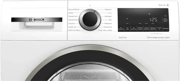 Uscator Bosch Series 6 WQG1417EPL cu Pompa de Calda, Capacitate 9 kg, Clasa Energetica D, Auto Dry, Display LED, Alb cu Babuta Neagra
