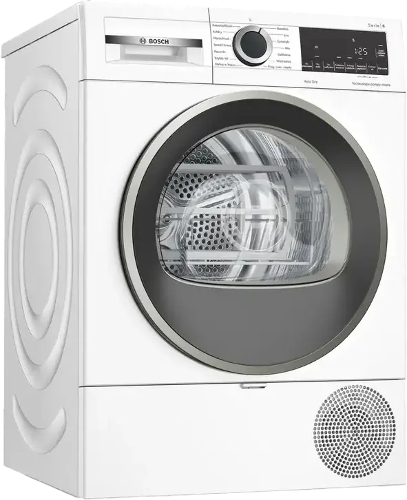 Uscator Bosch Series 6 WQG1417EPL cu Pompa de Calda, Capacitate 9 kg, Clasa Energetica D, Auto Dry, Display LED, Alb cu Babuta Neagra