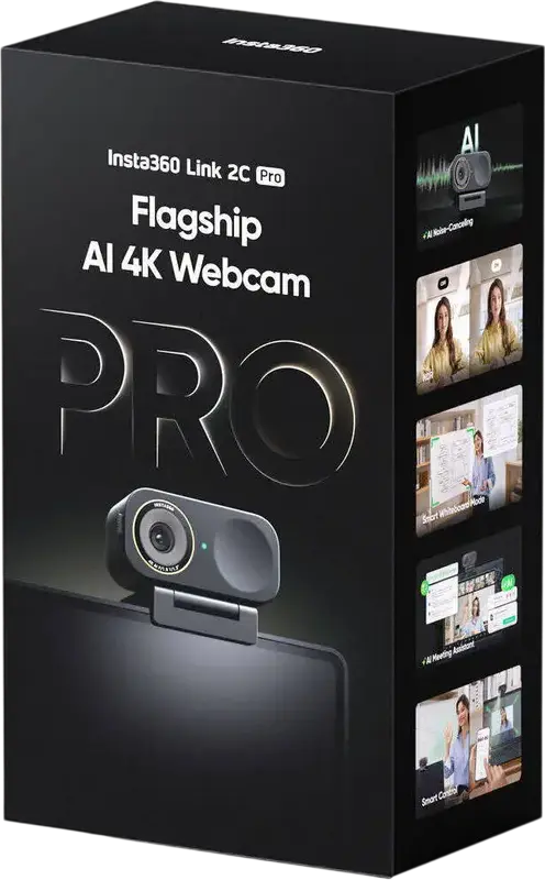 Веб-камера Insta360 Link 2C Pro 4K UHD, сенсор 1/1.3", диафрагма F/1.9, AI-трекинг, двойные микрофоны с шумоподавлением, USB-C, Windows и macOS