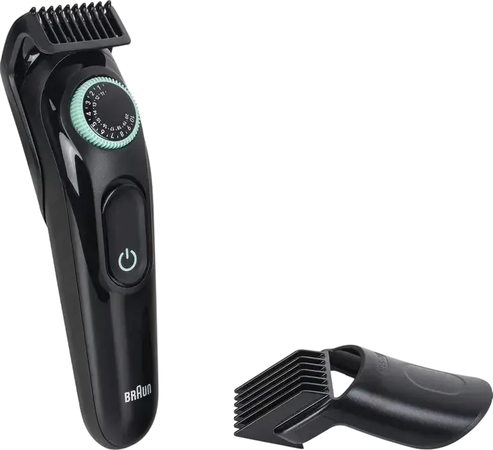 Braun BT3411 Beard Trimmer for Beard and Mustache, 40 Length Settings 0.5-20mm, Stainless Steel Blades, USB Rechargeable, Washable, Black and Green