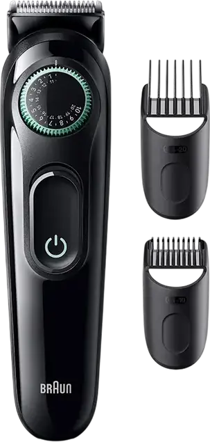 Braun BT3411 Beard Trimmer for Beard and Mustache, 40 Length Settings 0.5-20mm, Stainless Steel Blades, USB Rechargeable, Washable, Black and Green