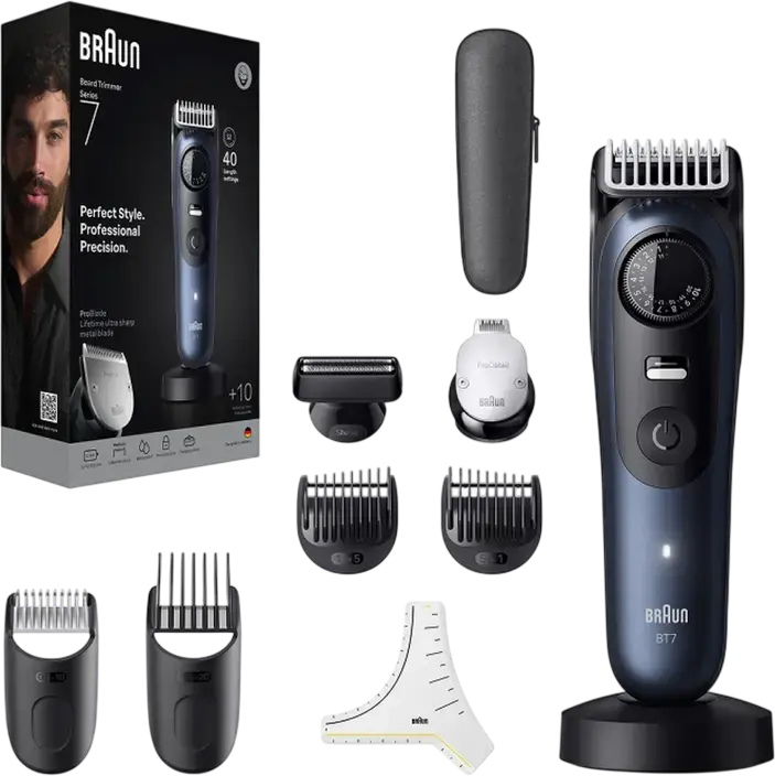 Braun Series 7 BT7540 Beard Trimmer, Lifetime Ultra Sharp ProBlade, 40 Length Settings 0.5-20mm, AutoSense Technology, Li-Ion Battery, 10 Barbering Tools