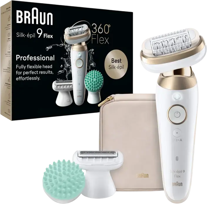 Epilator Braun Silk-épil 9 Flex SES9071, 40 Pense MicroGrip, Cap Flexibil 360, Wet & Dry, Baterie 50 min, Set de 7 piese