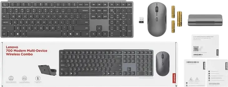 Комплект беспроводной клавиатуры и мыши Lenovo 700 Modern Wireless Combo GX31S04960, Bluetooth 5.3 и 2.4 ГГц, для 3 устройств, бесшумные клавиши, мышь 4000 DPI