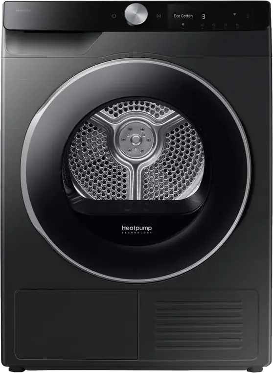 Samsung DV90DG6845LBU4 Heat Pump Dryer, 9kg Capacity, Energy Class A, AI Dry+, SmartThings WiFi, Hygiene Care, Black, Free-standing