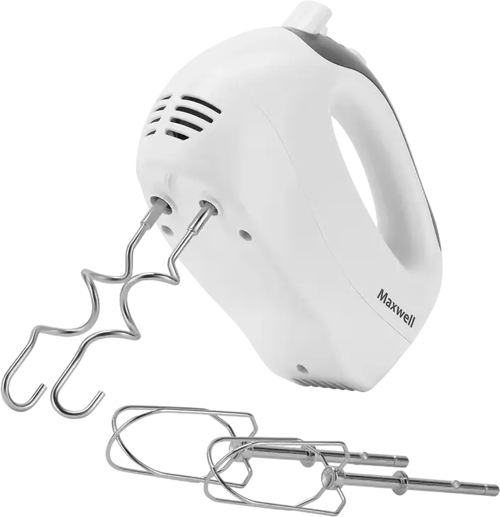 Maxwell MW-1356 Manual Hand Mixer, 300W, 5 Speed Settings with Turbo Mode, Plastic Housing, White, includes 2 Beaters and 2 Dough Hooks